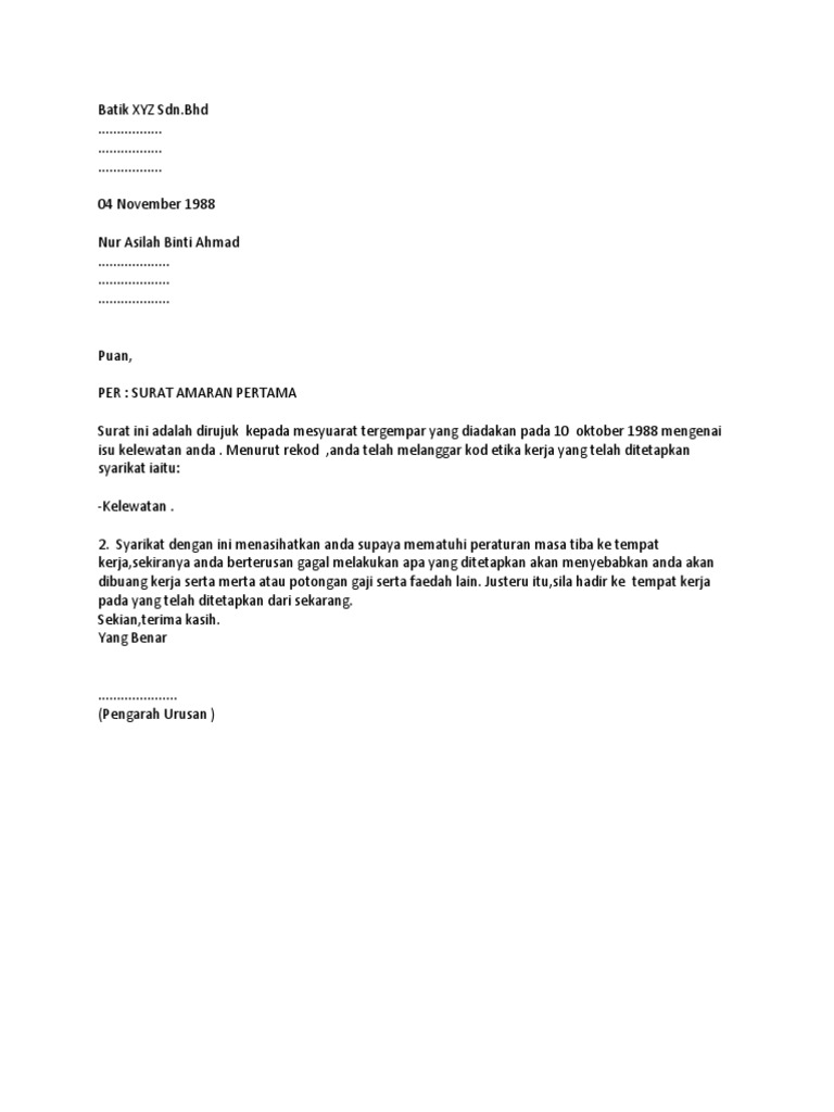 Contoh Surat Amaran Untuk Pekerja Pdf