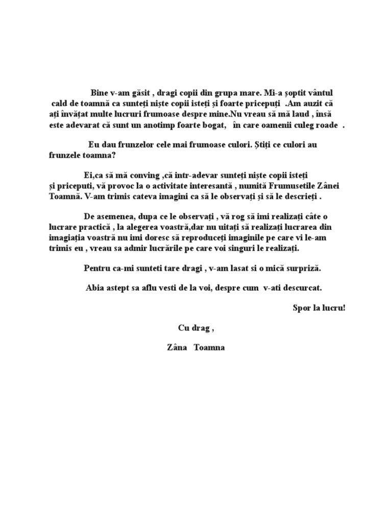 Scrisoare Zana Toamna