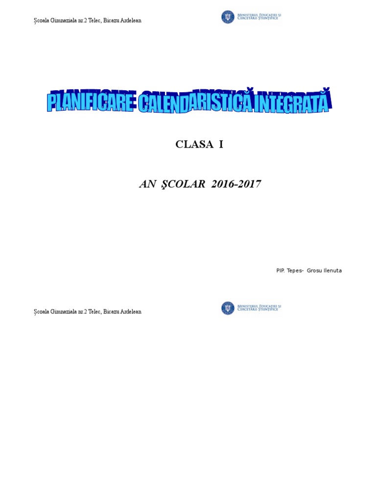 Clasa I Planificare Calendaristica 20162017 2