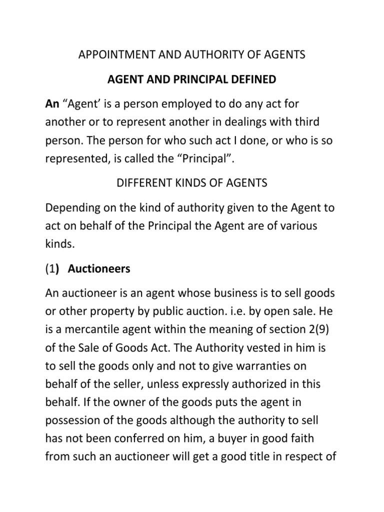 Appointment and Authority of Agents | PDF | Law Of Agency | Indemnity
