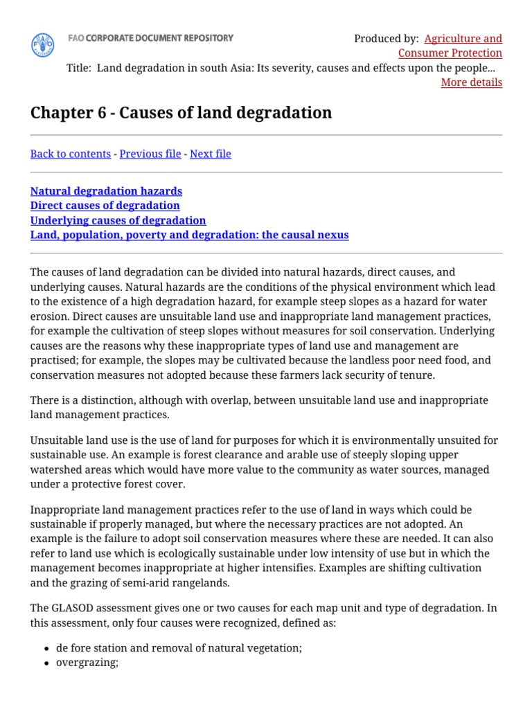 Causes of Land Degradation Fao PDF PDF Environmental Degradation Soil