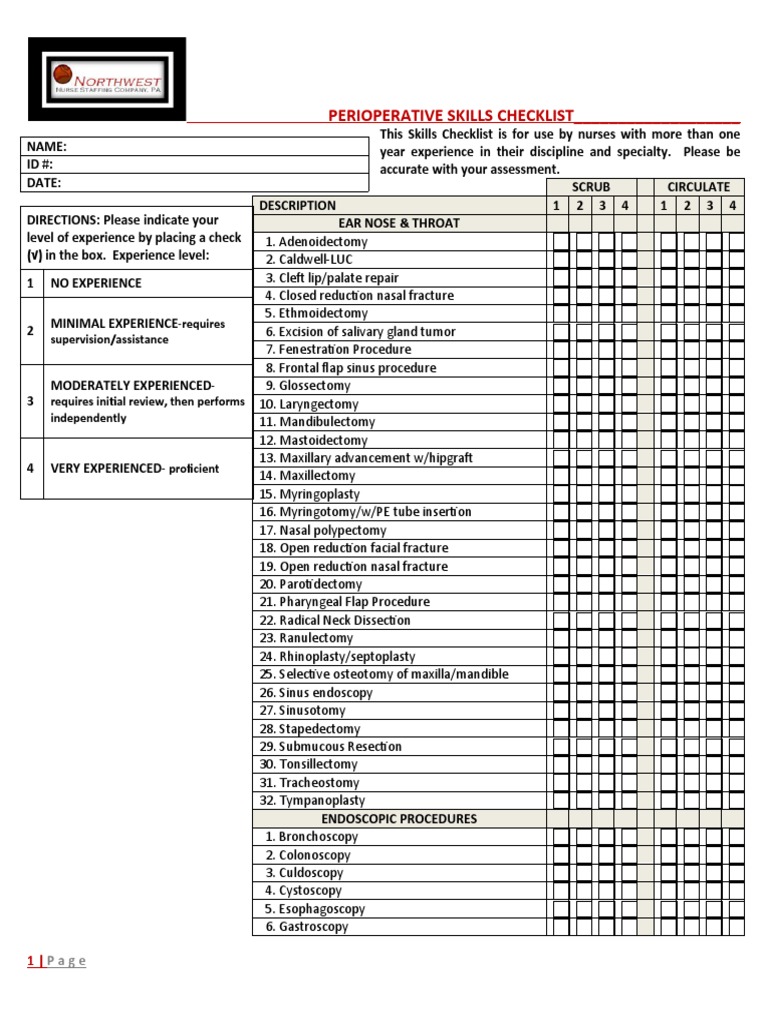 Perioperative Skills Checklist | PDF | Cardiothoracic Surgery | Infants
