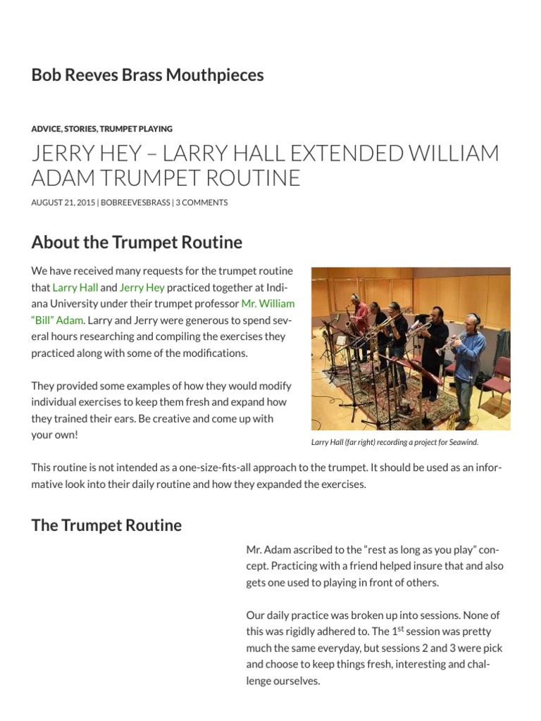 Jerry Hey & Larry Hall Extended Adam Routine For Trumpet | PDF ...