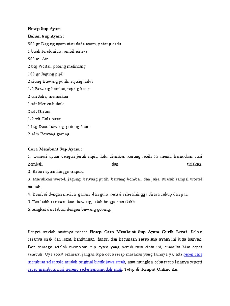Resep Sup Ayam