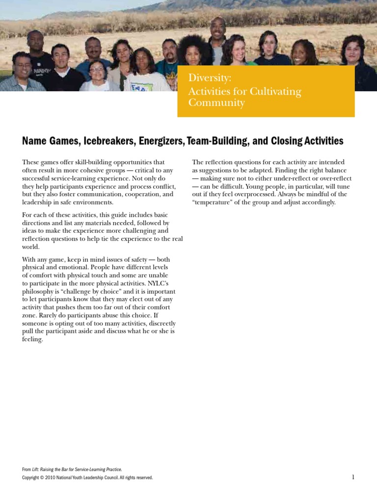 Name Games, Icebreakers, Energizers, TeamBuilding, and Closing