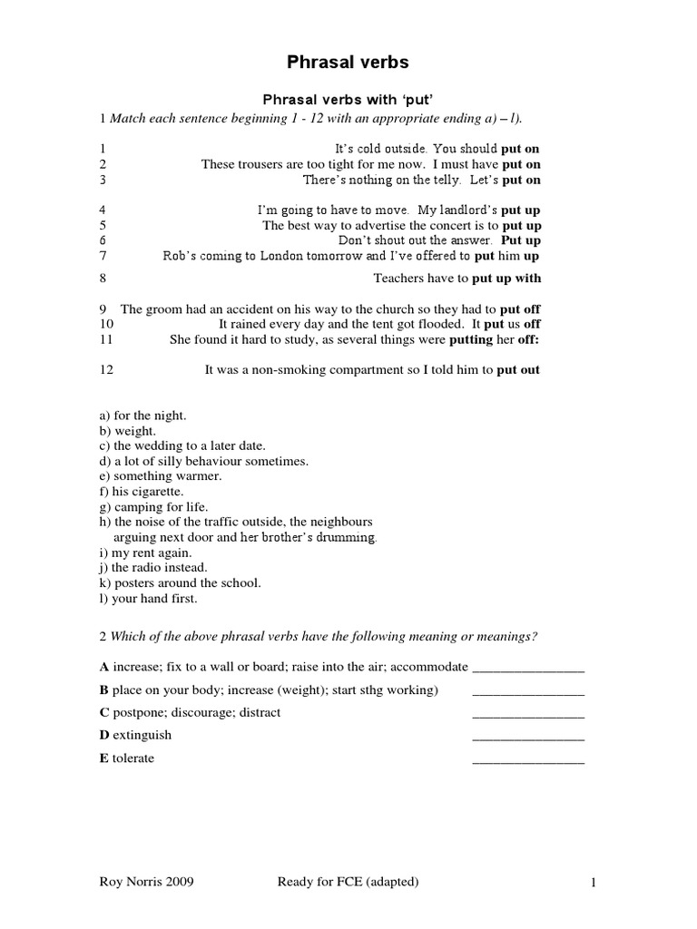 Phrasal Verbs Worksheet Activities | PDF | Phrase | English Language