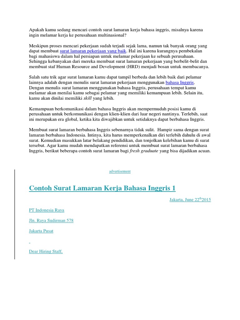Apakah Kamu Sedang Mencari Contoh Surat Lamaran Kerja Bahasa Inggri2 Pdf Bahasa Indonesia Kognisi