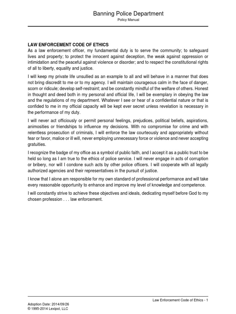 Policy Oath Of Office Law Enforcement Officer