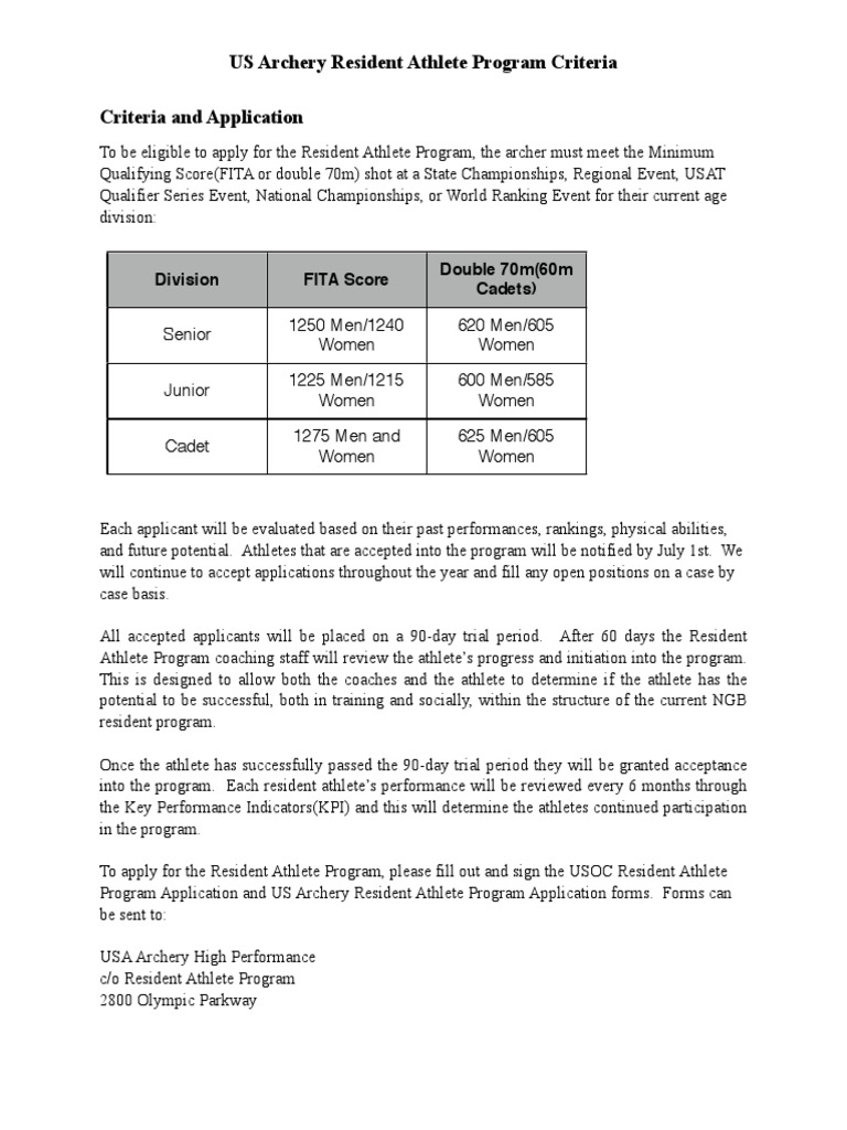 Resident Athlete Program Criteria | PDF | Business