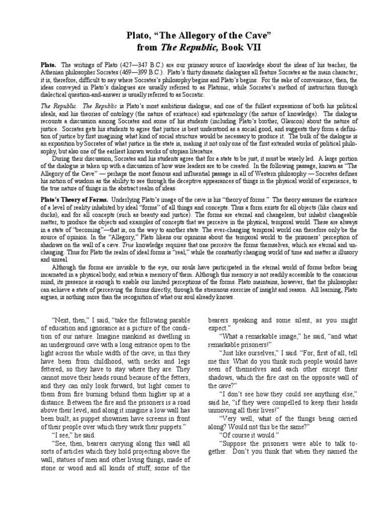 Plato s The Allegory Of The Cave pdf Plato Socrates