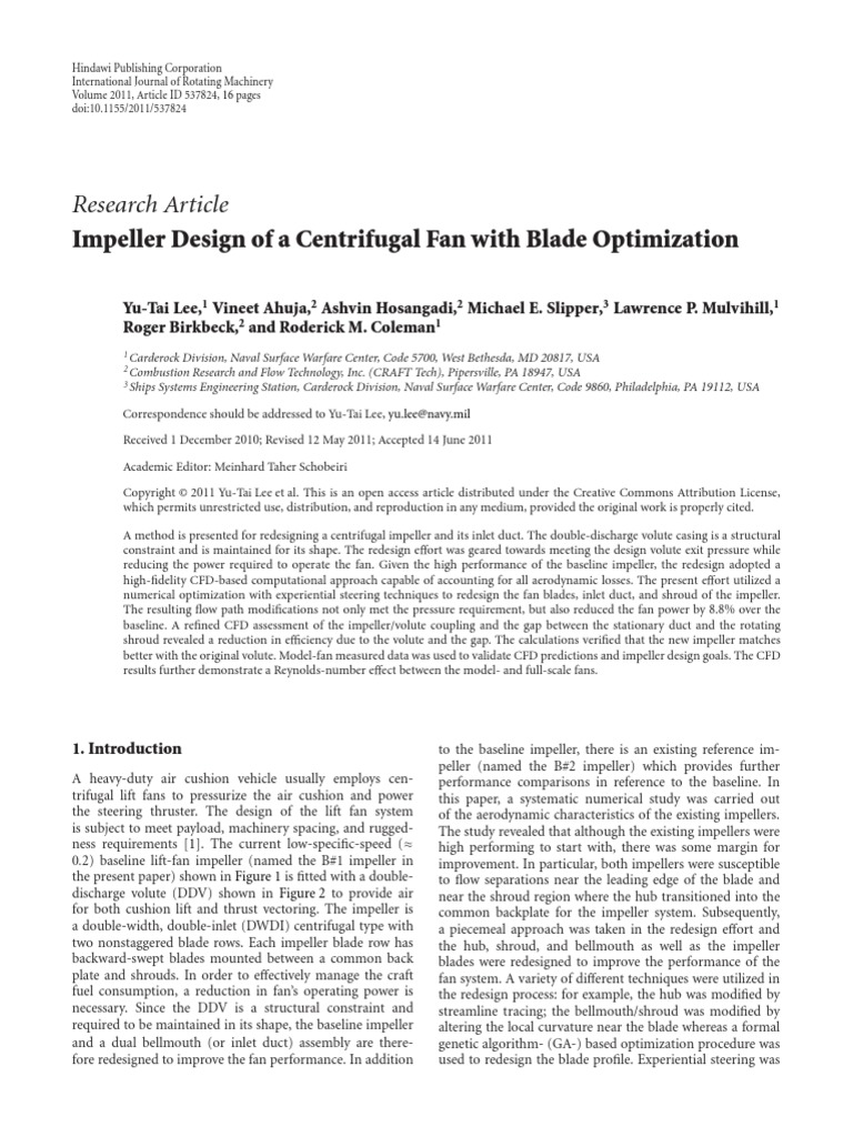 Research Article: Impeller Design of A Centrifugal Fan With Blade ...