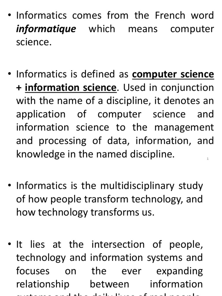 What Is Informatics PDF Health Informatics Computer Science
