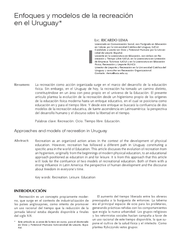 Lema, R - Enfoques y Modelos de La Recreacion en El Uruguay | PDF ...