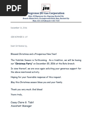 SOLICITATION Letter for Xmas Party 2016