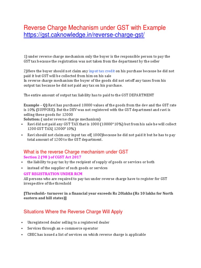 Reverse Charge Mechanism Under GST | PDF | Value Added Tax | Taxes