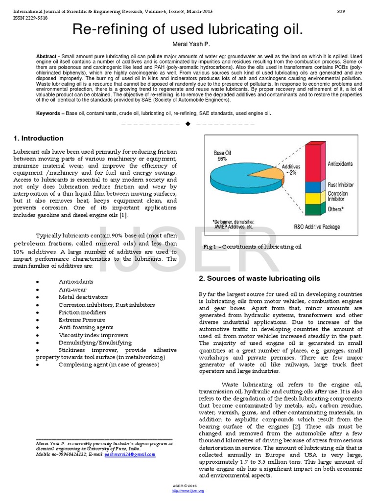 Rerefiningofusedlubricatingoil.pdf Lubricant Motor Oil