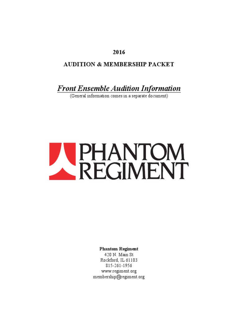 Phantom Regiment Audition Packet FrontEnsemble PDF Musical