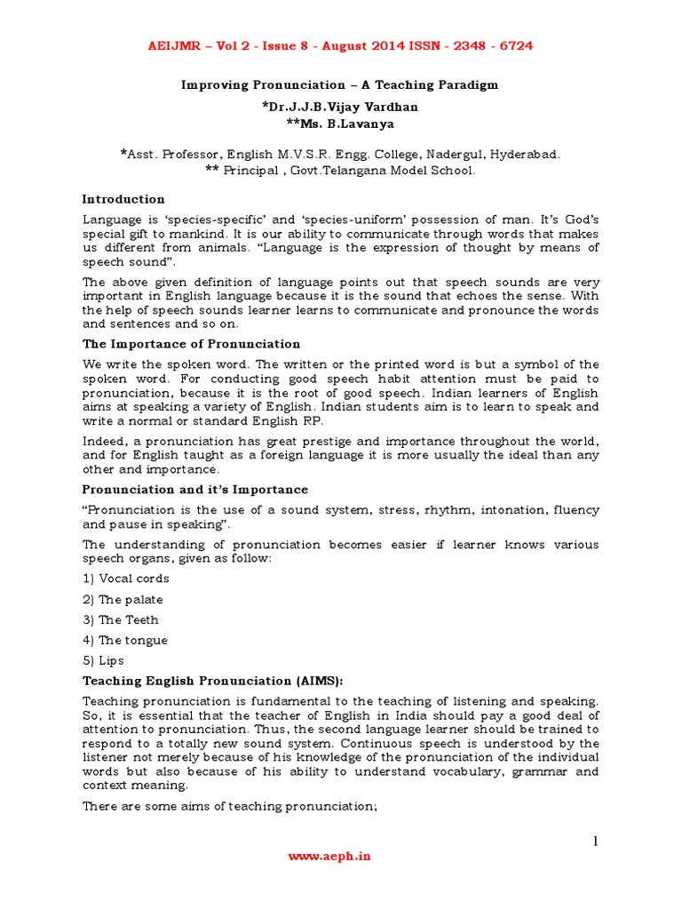Improving Pronunciation - A Teaching Paradigm PDF | PDF | English ...
