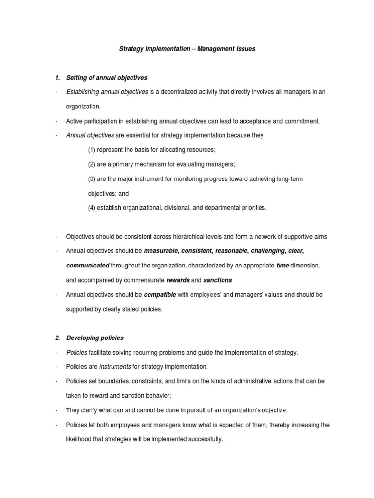 Strategy Implementation Management Issues | PDF | Strategic Management ...