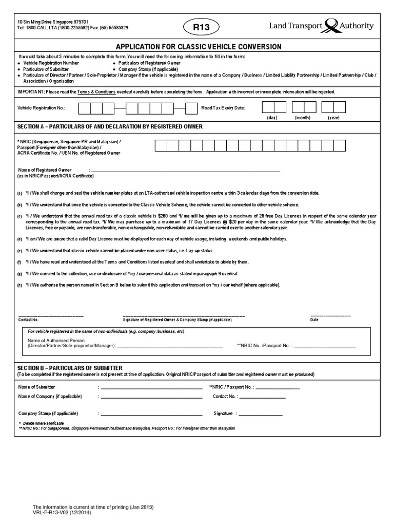 Classic Vehicle Conversion Application | PDF | Vehicle Registration ...