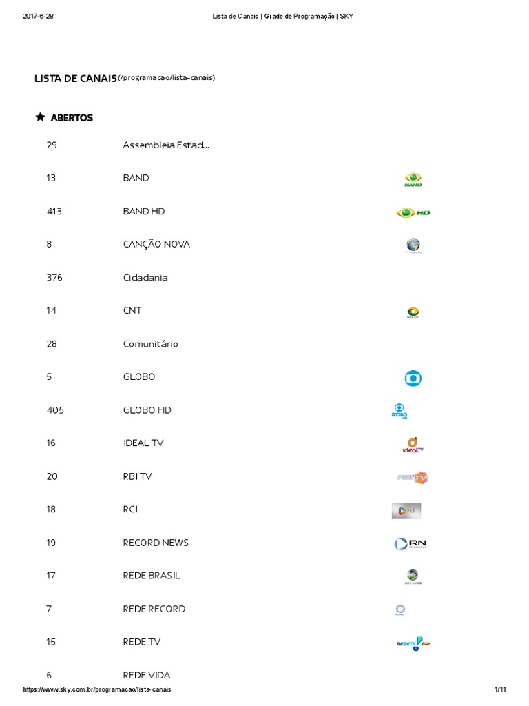 Lista de Canais e Programação SKY | PDF | HBOs | Empresas de ...