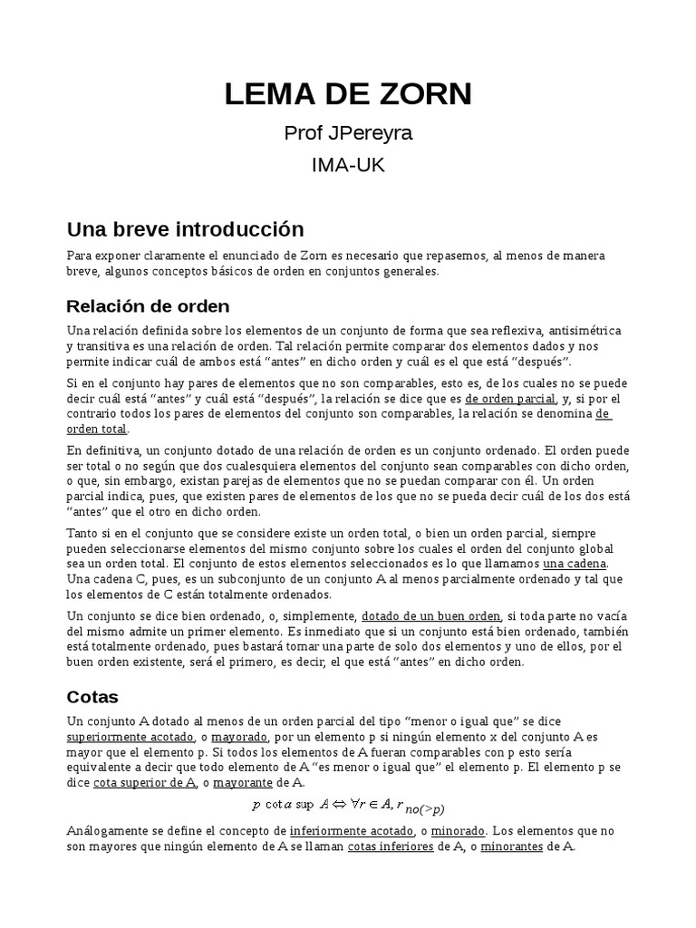 Introducción al Lema de Zorn PDF Conjunto (Matemáticas) Base — free download