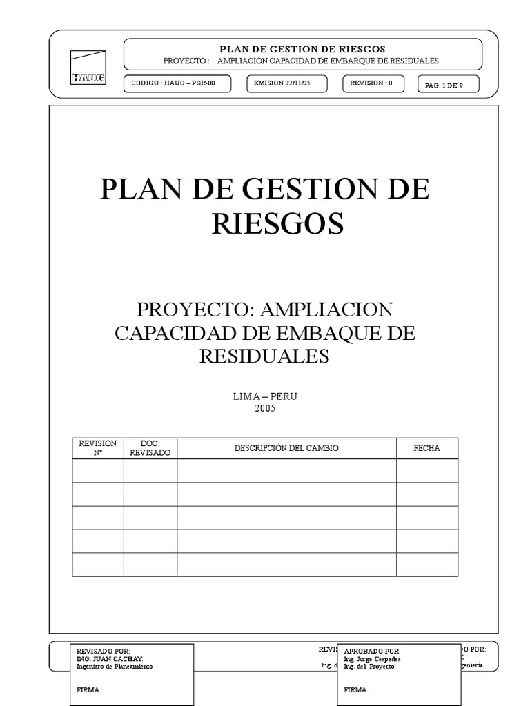 Plan De Gestion De Riesgos Pdf Riesgo Probabilidad