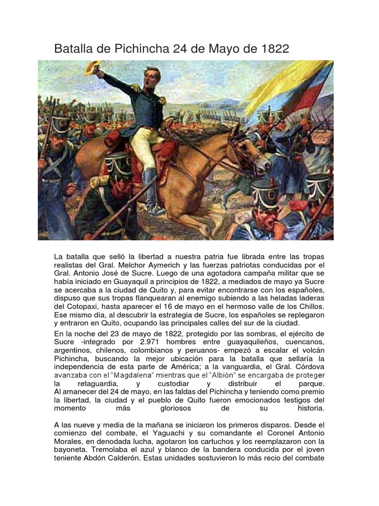 Batalla De Pichincha 24 De Mayo De 1822 Guerra De La Era