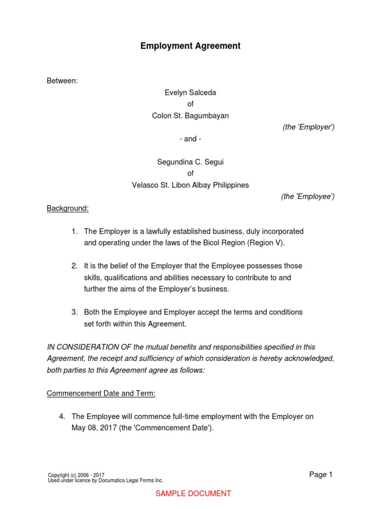 Employment Agreement Clerk Consideration Employment