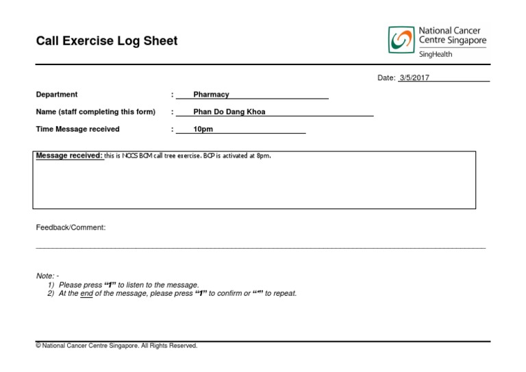 Call Exercise Log Sheet: Date: 3/5/2017 | PDF
