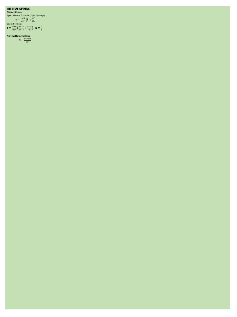 Helical Spring Approximate Formula (Light Springs) Exact Formula PDF