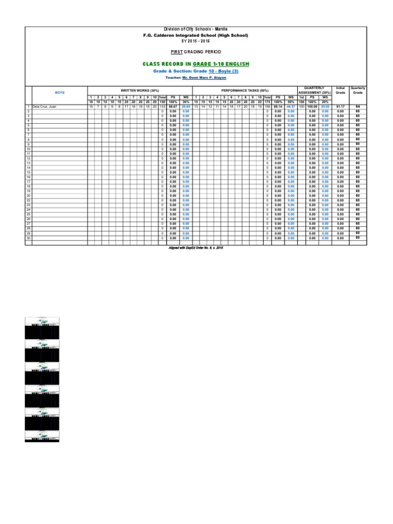 CLASS RECORD TEMPLATE PDF visual data 6