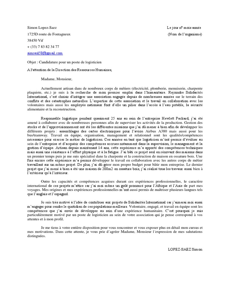 lettre de motivation logistique pdf