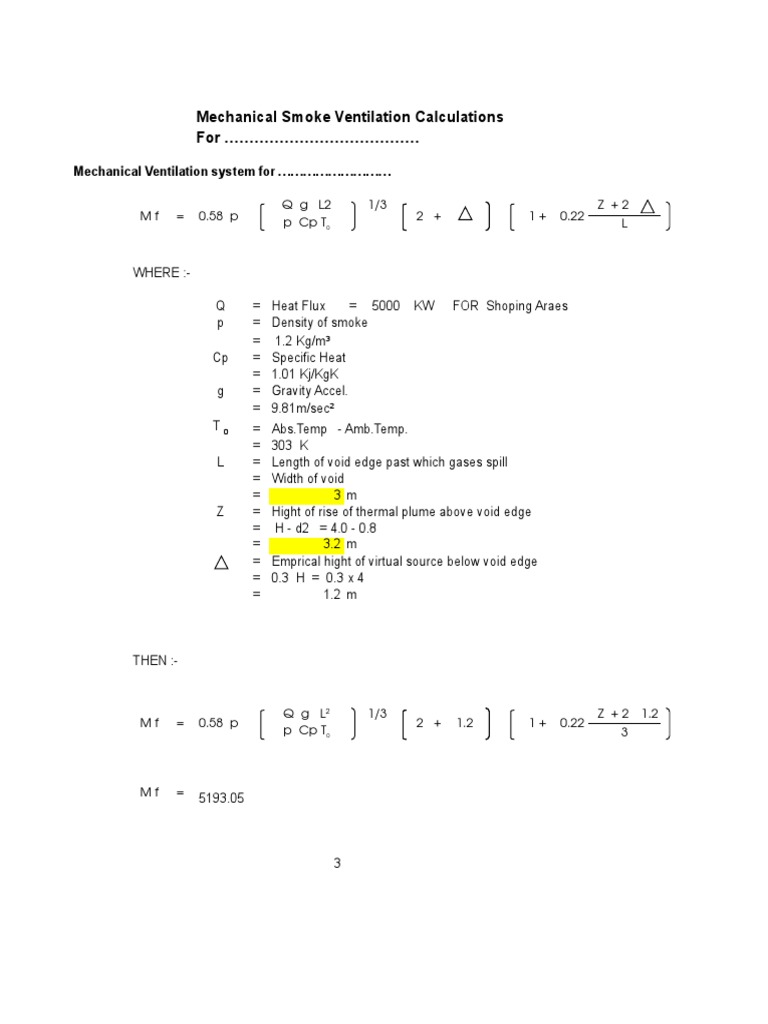 Smoke& Ventilation Calculations PDF Dynamics (Mechanics) Gases