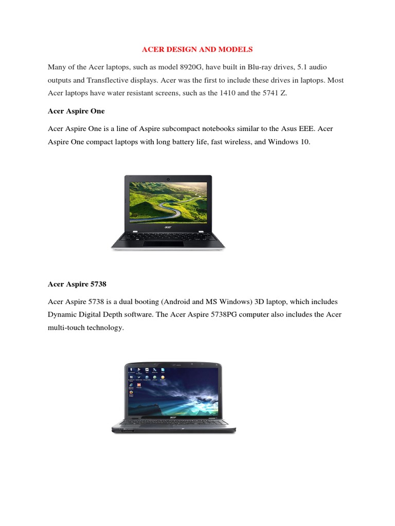 Overview of Acer Aspire Laptop Models | PDF | Computers | Technology ...