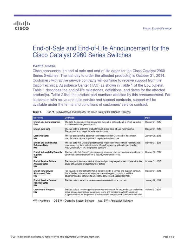 Eos Eol Notice C51 Cisco Systems Computing