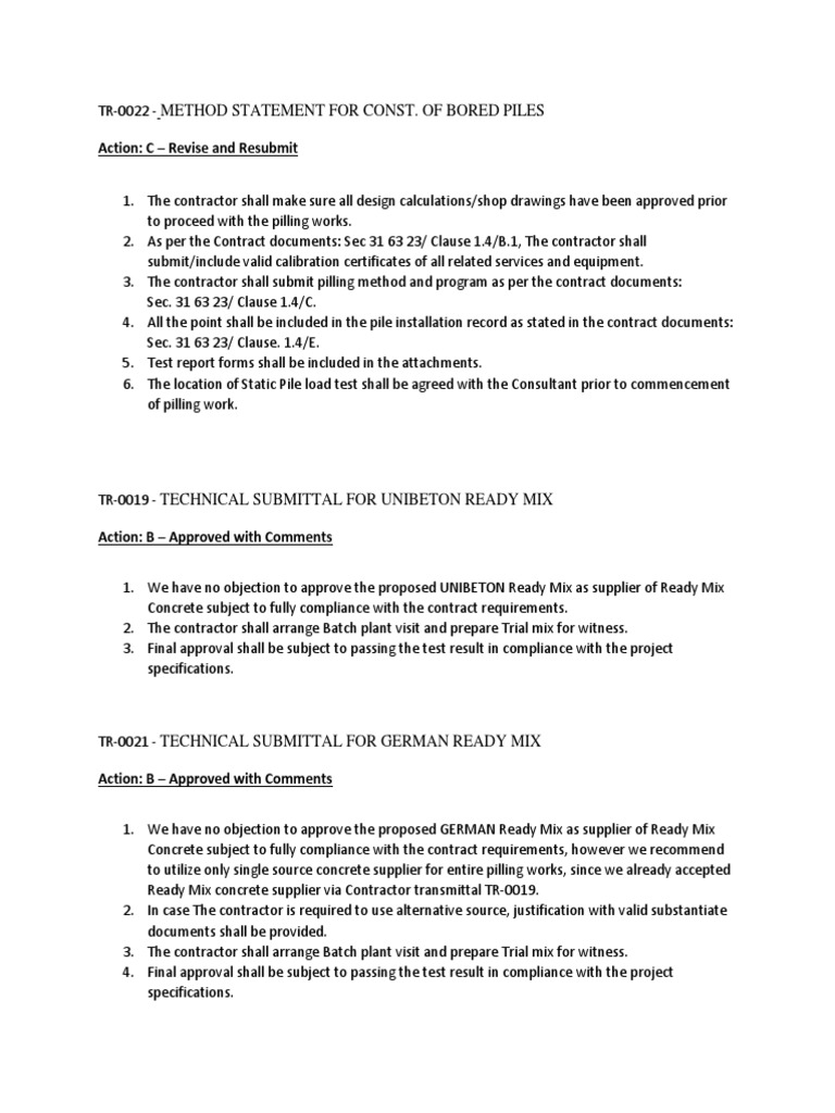 Bored Piles Construction Method Statement | PDF | Business