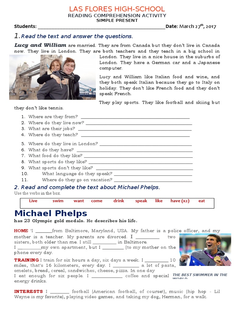 READING COMPREHENSION ACTIVITY | Sports | Leisure