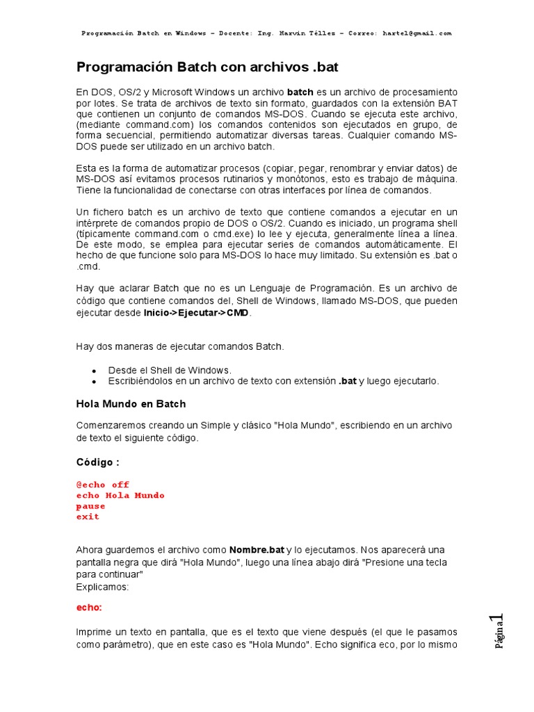 Programación Batch Con Archivos BAT PDF | PDF | Informática