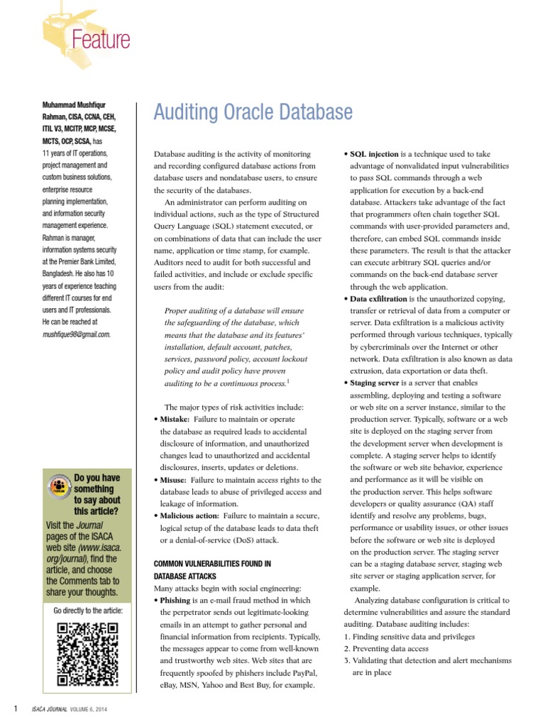Best Practices for Oracle Database Auditing | PDF | Oracle Database ...