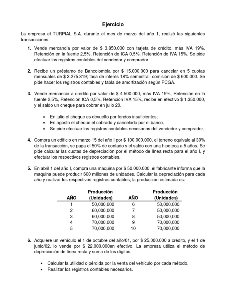 Ejercicios Contables y Depreciación | PDF | Depreciación | Contabilidad