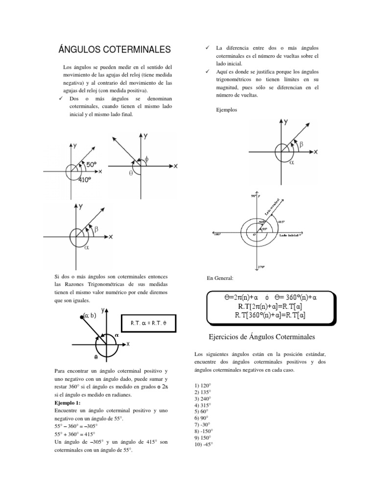 Ejercicios de Ángulos Coterminales | PDF | Trigonometría | Enseñanza de ...