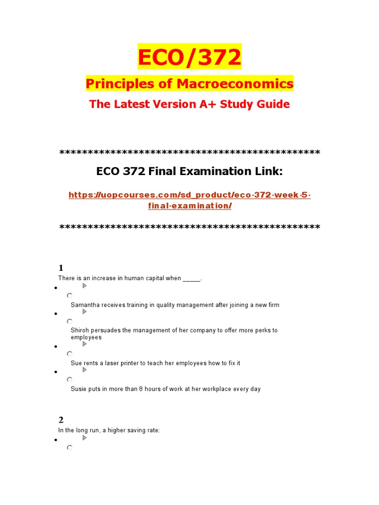 ECO 372 Final Exam Guide | PDF | Long Run And Short Run | Supply ...