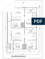 Second floor plan with living room, kitchen, bedrooms and toilet