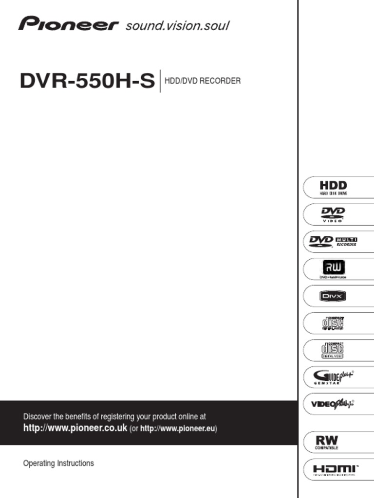 Pioneer HDD/DVD Recorder DVR550HS PDF Dvd Cd Rom