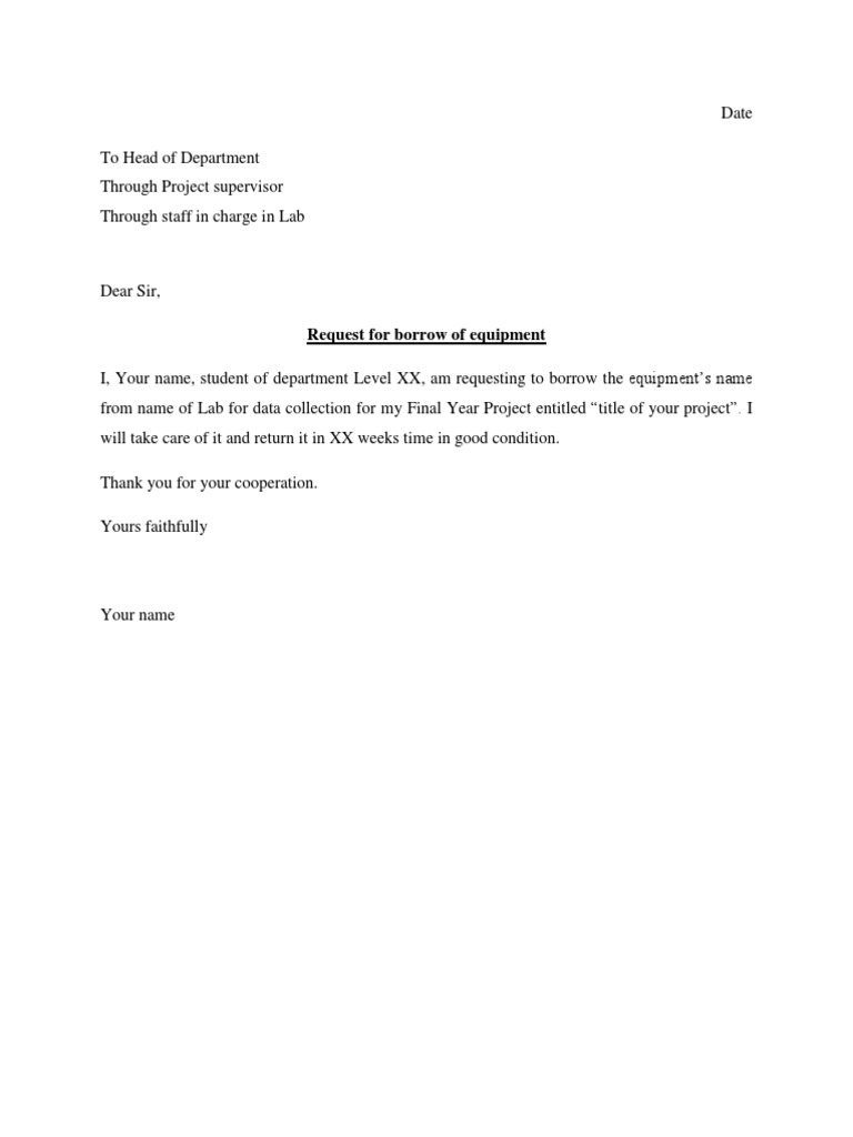 University Sample Permission Letter To Borrow Equipment Business