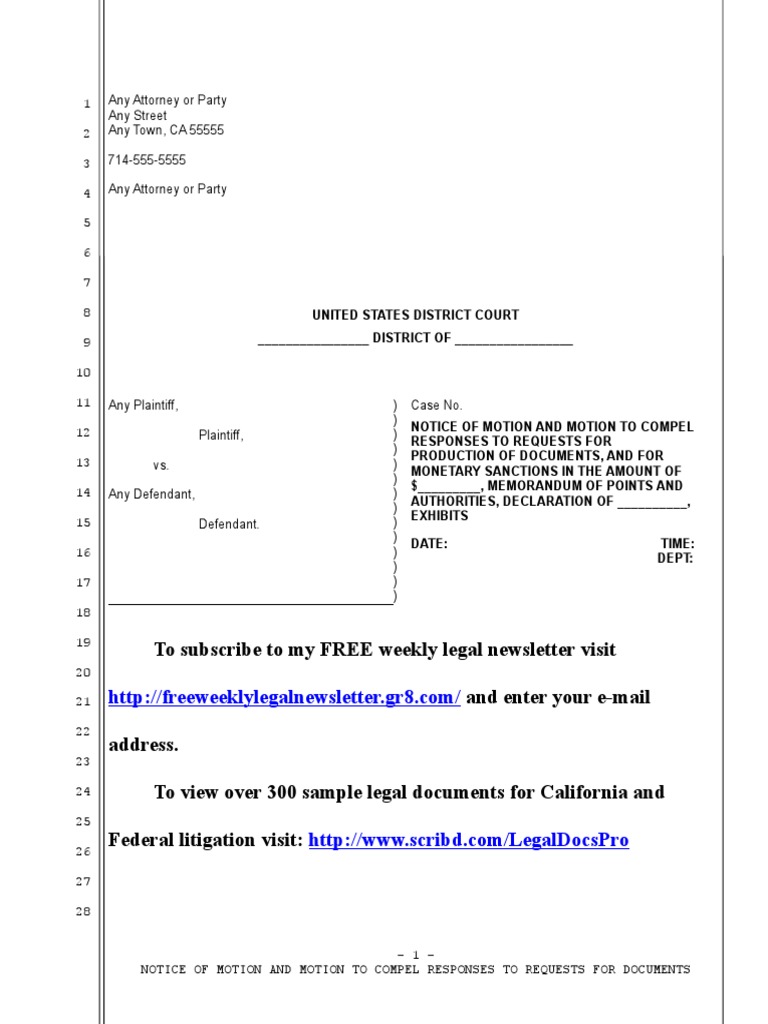 Motion to Compel Document Production | PDF | Motion To Compel | Public Law