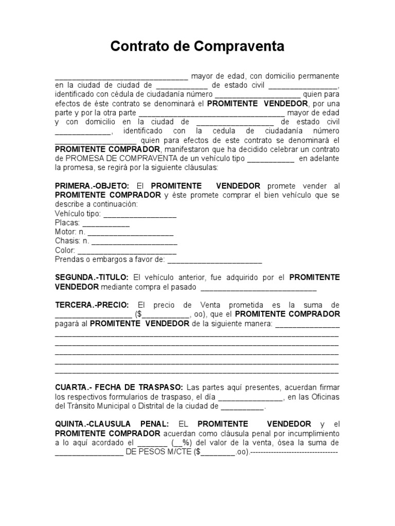 Contrato de Promesa de Compraventa de Vehiculo o