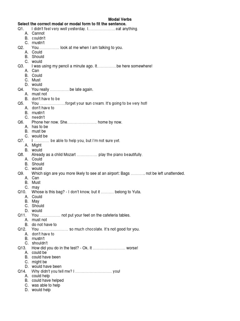 Quiz Modal Verbs | PDF | Art