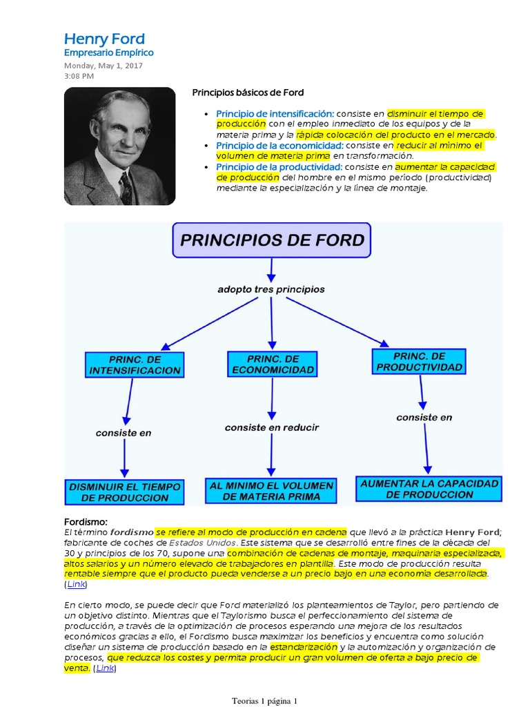 Henry Ford - Teorías de Las Organizaciones | PDF | Mercado (economía) |  Ciencias económicas